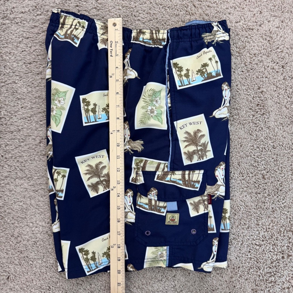 Joe Marlin Swim Trunks Mens‎ L Blue Hula Girl Key West Print Side Pockets Shorts - Picture 8 of 10
